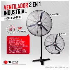 FUJITEC - Ventilador Industrial CF-3002 30" 2 en 1 Pared y Pedestal 280W Negro