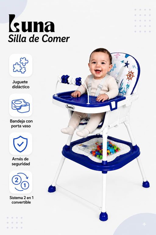 SILLA DE COMER PARA BEBE CARPETA 2 EN 1 LUNA AZUL