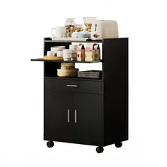 GENERICO - Mueble Auxiliar de Cocina con ruedas Alma Negro - Amore Home