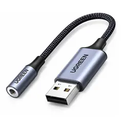 UGREEN - Adaptador de Audio USB CM477 a Jack 3.5mm para Audífonos y Micrófono