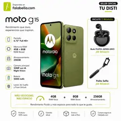 MOTOROLA - G15 256GBROM 12GB RAM/ 4GB +8GB EXT/50MP AI/ 6.7" G/ 5200 mAH + FUJITA JAPAN BUDS+ SELFIE