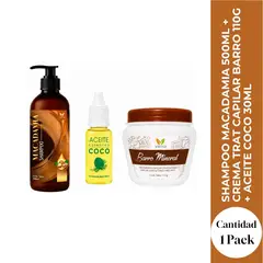 GENERICO - SHAMPOO MACADAMIA 500ML + CREMA TRAT CAPILAR BARRO 110G + ACEITE COCO 30ML