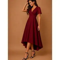 ANA RIVERO - Vestido de Gasa Elegante Rojo