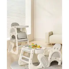 GENERICO - Silla de Comer Infantil Convertible en Escritorio 3 en 1 con Pizarra Acrílica y Mesa para Bloques