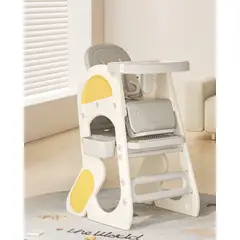 GENERICO - Silla de Comer Infantil Convertible en Escritorio con Pizarra Acrílica y Mesa para Bloques Amarillo