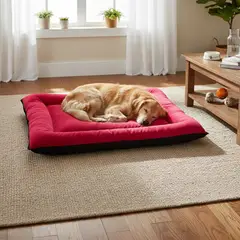 GENERICO - CAMA PARA PERRO COLCHONETA ANTIRASGUÑO TALLA XL ROJO