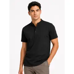 ENKI - Polo Hombre Cuello Neru Manga Corta Algodón Casual Negro Premium