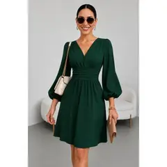 ANA RIVERO - Vestido Midi Manga Larga Drapeado