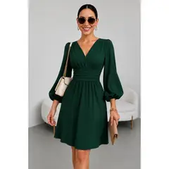 ANA RIVERO - Vestido Midi Manga Larga Drapeado