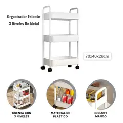 OEM - CARRITO ORGANIZADOR DE METAL CON RUEDAS DE 3 NIVELES MULTIUSO