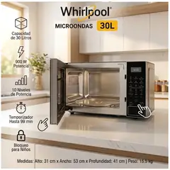Whirlpool - Microondas WM2011B 30 Litros 900W Negro