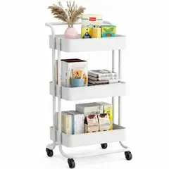 GENERICO - Carrito Organizador Multiuso De 3 Niveles Con Ruedas Color Blanco