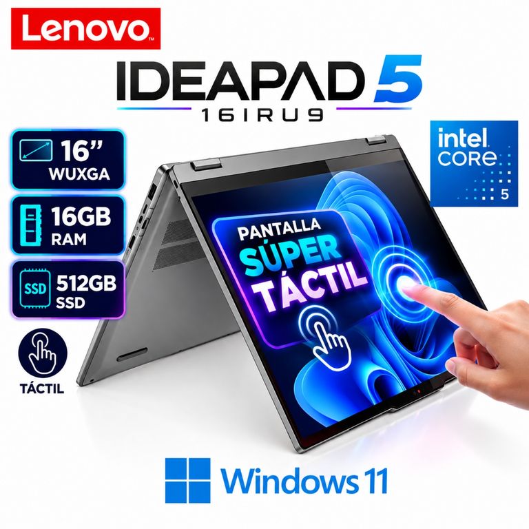 IdeaPad 5 16IRU9 Core 5-120U, 16GB RAM, 512GB SSD, 16″ WUXGA Táctil, Windows 11
