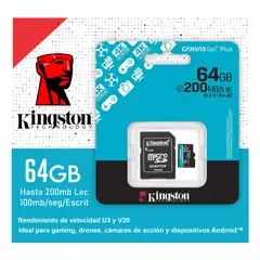 KINGSTON - MicroSD Canvas Go Plus 64 GB 200 mbps 4TA generación