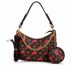 GENERICO - Cartera Mujer Estampado Cerezas con Cadena Dorada y Monedero