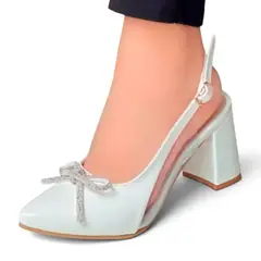 GENERICO - Sandalia mujer liazo brillo mica lateral transparente taco 7 color blanco