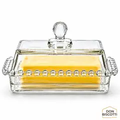 GENERICO - Porta Mantequilla de Vidrio Cristal con Tapa y Diseño Bolitas Elegante Mantequillera Capacidad 500gr