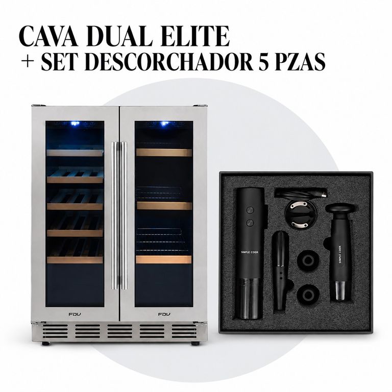 COMBO CAVA DUAL ELITE + SET DESCORCHADOR GRAND 5 PZAS