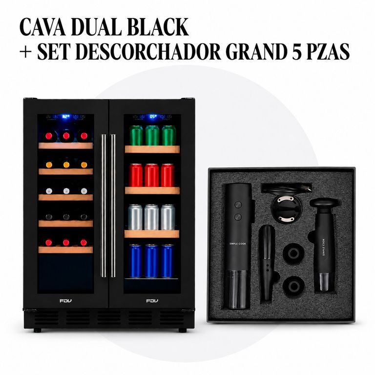 COMBO CAVA DUAL BLACK + SET DESCORCHADOR GRAND 5 PZAS