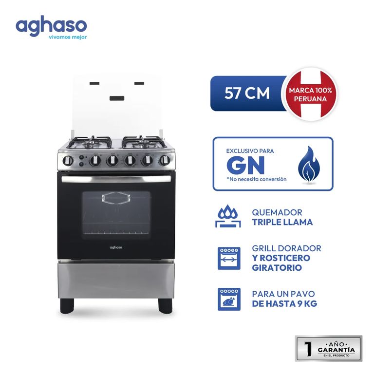 Cocina de Piso a Gas Natural 4 Hornillas Premium con Horno 67 L y Grill Dorador