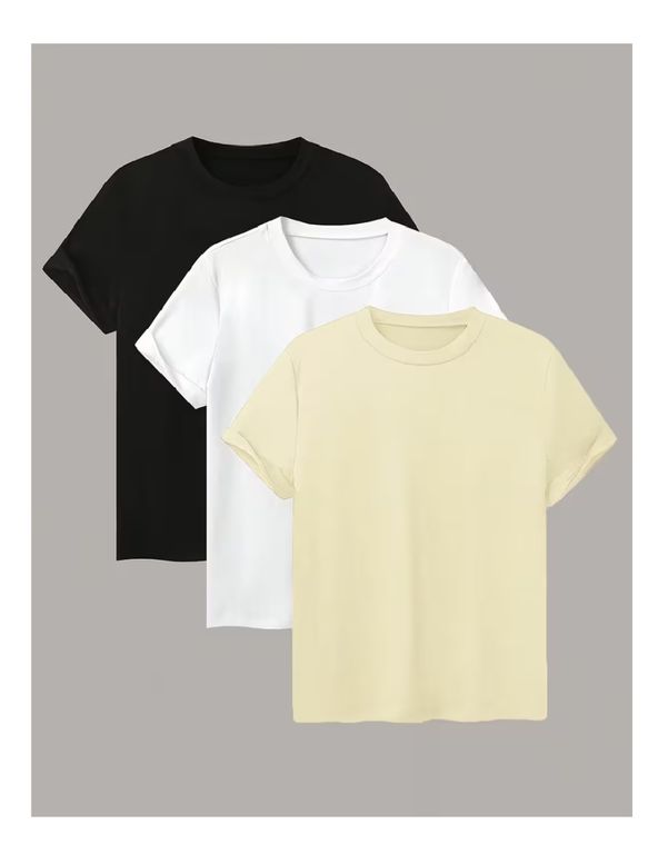 Pack 3 Polos Manga Corta Blanco Negro Crema Unisex Peace And Love.