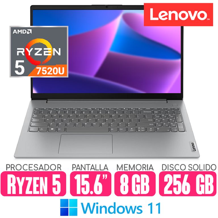 Laptop Ryzen 5-7520U RAM 8gb SSD 256gb Pantalla 15.6 Windows V15 G4 AMN