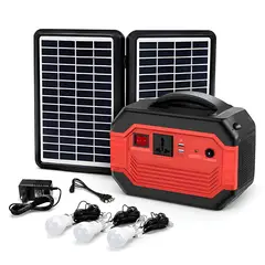 OEM - Estación de Energía Solar Portátil  con 2 Paneles Solares, Luz LED, USB, Radio y Bl