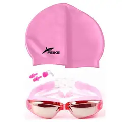 FEIKE - Lentes Natación Rosado HD Protección UV y Gorro de Silicona rosado claro