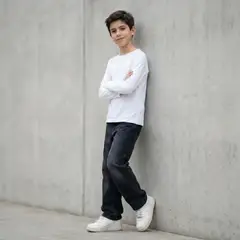 LE PETIT COMPANY - Jean Niño Estilo Baggy Gris Oscuro Wide Leg