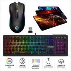 MICRONICS - Kit Gamer 3 en 1: Teclado Avanty + Mouse Kripton Inalámbrico + Pad Mouse