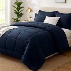 GENERICO - EDREDON 1 PLAZA COOZY SET PERU PIMA AZUL MARINO + FUNDAS DE ALMOHADA PROMO