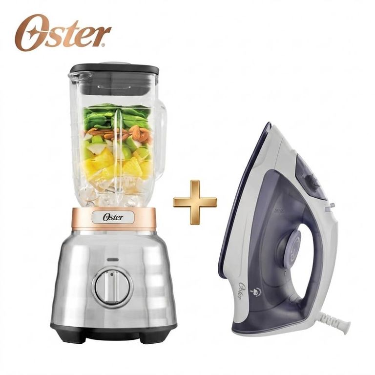 Combo Oster: Licuadora BLSTPBRG 053 2 HP + Plancha a Vapor Ligera GCSTBS3802