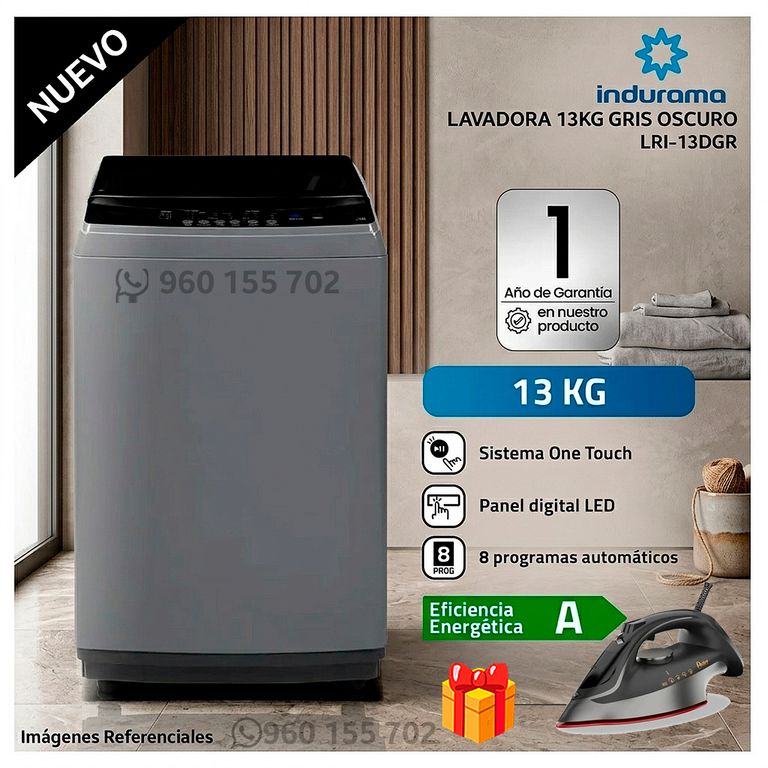 LAVADORA 13KG GRIS OSCURO LRI-13DGR + Plancha
