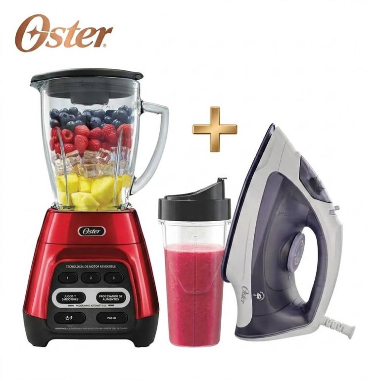 Combo Licuadora BLSTPYG1310RBG con vaso Blend N Go + Plancha de Vapor Ligera GCSTBS3802