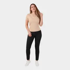 PAPIROS DENIM - Polo Mujer Cuello V con Ribete Contrastante 100% Algodón