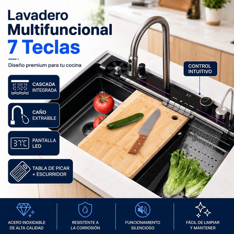 LAVADERO MULTIFUNCIONAL DE COCINA 7 EN 1 CON LUCES 7 TECLAS + MEZCLADORA
