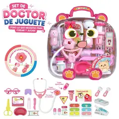 PEQUEÑAS TRAVESURAS - Juguete Maletín de Doctora Rosado con Luz y Sonido 25 Piezas
