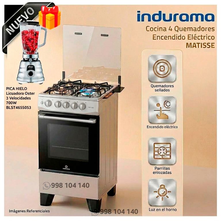 Cocina 4 Hornillas con Encendido Eléctrico Matisse + Licuadora Oster 3 Velocidades