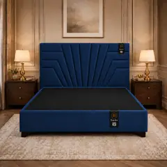 BARAKA HOME - CAMA TAPIZADA LUCERNA + BOX TARIMA ENCAJONADO 2 PLZ - AZUL MARINO