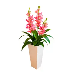 GENERICO - Orquídea Artificial Rosa 3 Varas Con Macetero Decorativo + Macetero Blanco