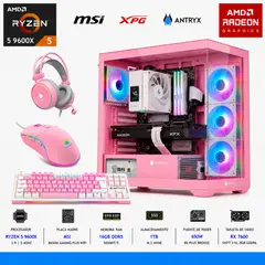 AMD - PC GAMER ROSADO RYZEN 5 9600X, 16GB DDR5, SSD 1TB, RX 7600 8GB, CASE ARGB, 650W, PERIFERICOS..