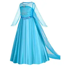 GENERICO - VESTIDO DE PRINCESA ELSA AZUL CON FALDA ESTILO PARAGUAS PARA NIÑAS