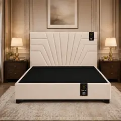 BARAKA HOME - CAMA TAPIZADA LUCERNA + BOX TARIMA ENCAJONADO 2 PLZ - BEIGE CLARO
