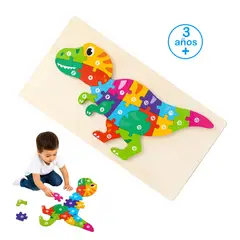 KIDS - Rompecabezas Numérico Grande de Madera del 1 al 20 en Forma de DINOSAURIO para Niños