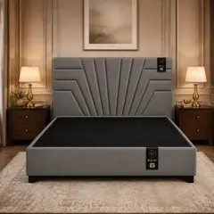 BARAKA HOME - CAMA TAPIZADA LUCERNA + BOX TARIMA ENCAJONADO 2 PLZ - GRIS OSCURO