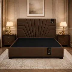 BARAKA HOME - CAMA TAPIZADA LUCERNA + BOX TARIMA ENCAJONADO 2 PLZ - CHOCOLATE