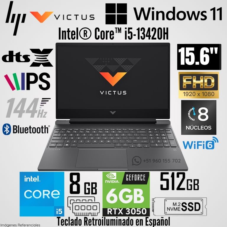 Laptop Victus 15-FA2035LA Intel Core i5-13420H 8GB RAM 512GB RTX 3050-6GB 15.6" FHD 144Hz
