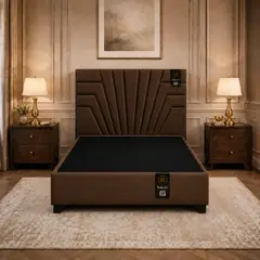 BARAKA HOME - CAMA TAPIZADA LUCERNA + BOX TARIMA ENCAJONADO 1.5 PLZ - CHOCOLATE