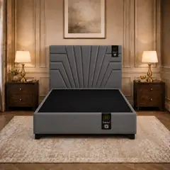 BARAKA HOME - CAMA TAPIZADA LUCERNA + BOX TARIMA ENCAJONADO 1.5 PLZ - GRIS OSCURO