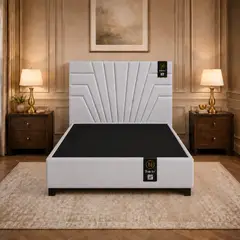 BARAKA HOME - CAMA TAPIZADA LUCERNA + BOX TARIMA ENCAJONADO 1.5 PLZ - GRIS CLARO
